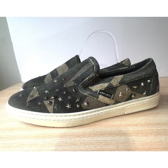 Jimmy Choo Men\'s Studded Army Camo Grove Suede Slip-On Sneakers - EU40.5/US8.5 main image 9